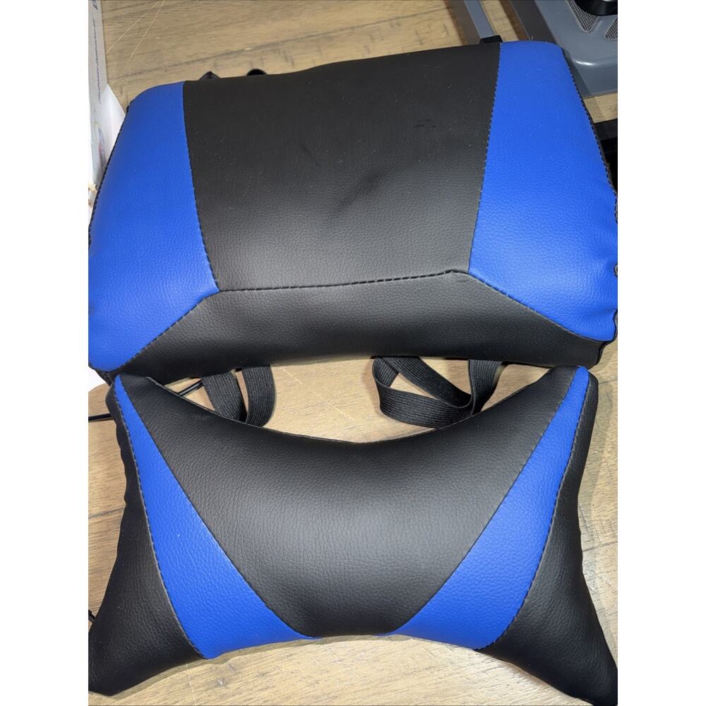 Gaming Chair Back Rest Pillow Head Neck Rest Pillow Cables Cords Blue Black